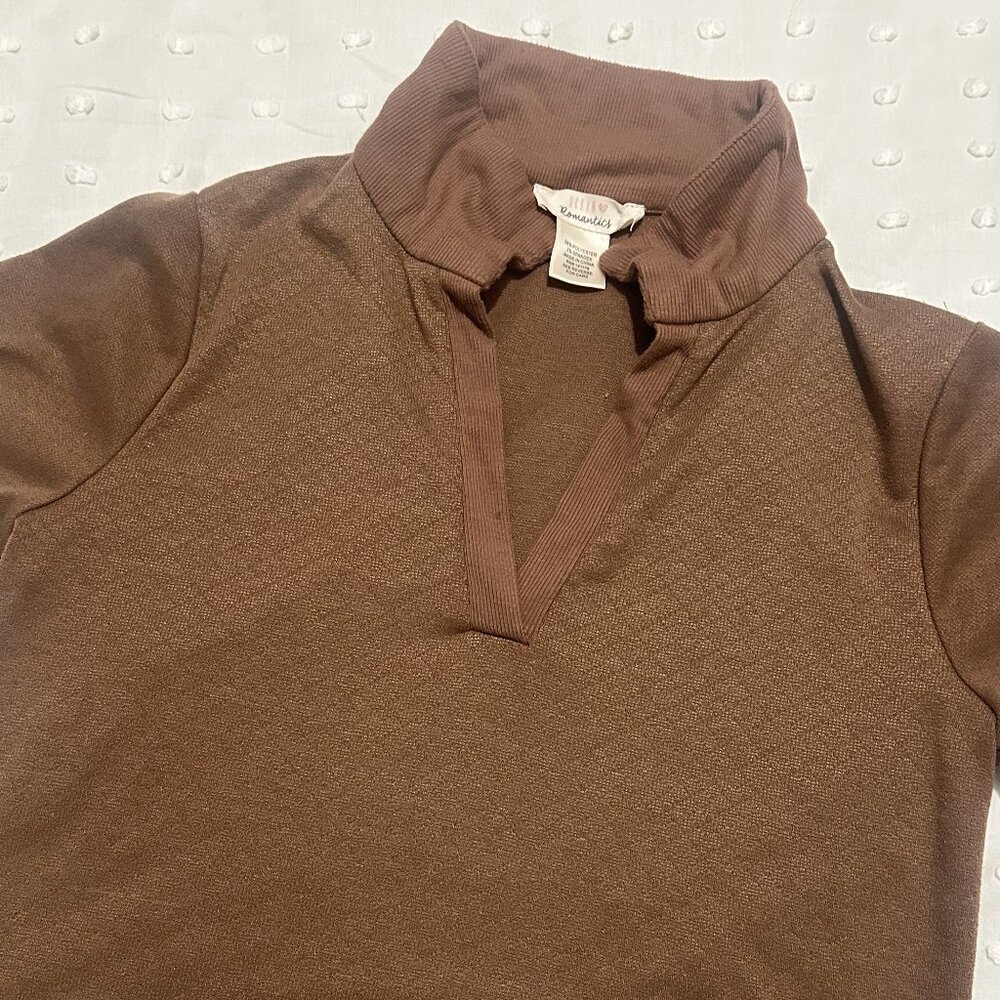 Urban Romantics Brown Collared Crop Shirt